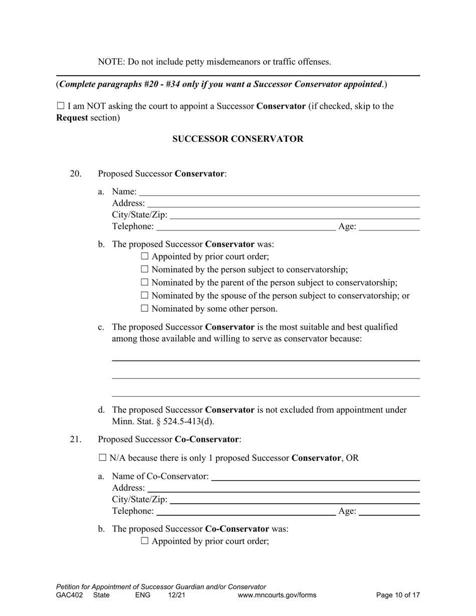 Form GAC402 Petition for Appointment of Successor Guardian / Conservator - Minnesota, Page 10