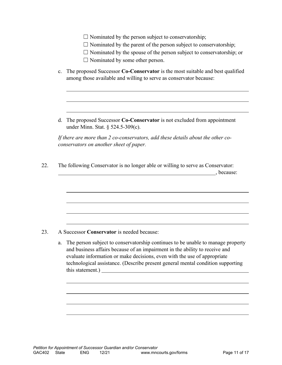 Form GAC402 Petition for Appointment of Successor Guardian / Conservator - Minnesota, Page 11