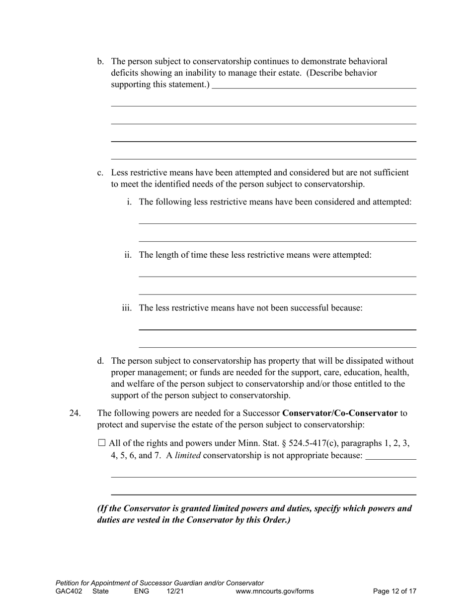 Form GAC402 Petition for Appointment of Successor Guardian / Conservator - Minnesota, Page 12