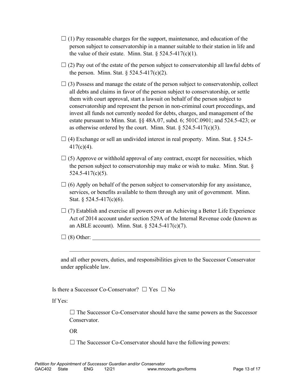 Form GAC402 Petition for Appointment of Successor Guardian / Conservator - Minnesota, Page 13