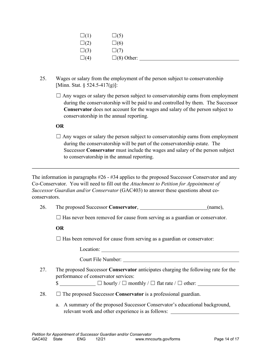 Form GAC402 Petition for Appointment of Successor Guardian / Conservator - Minnesota, Page 14