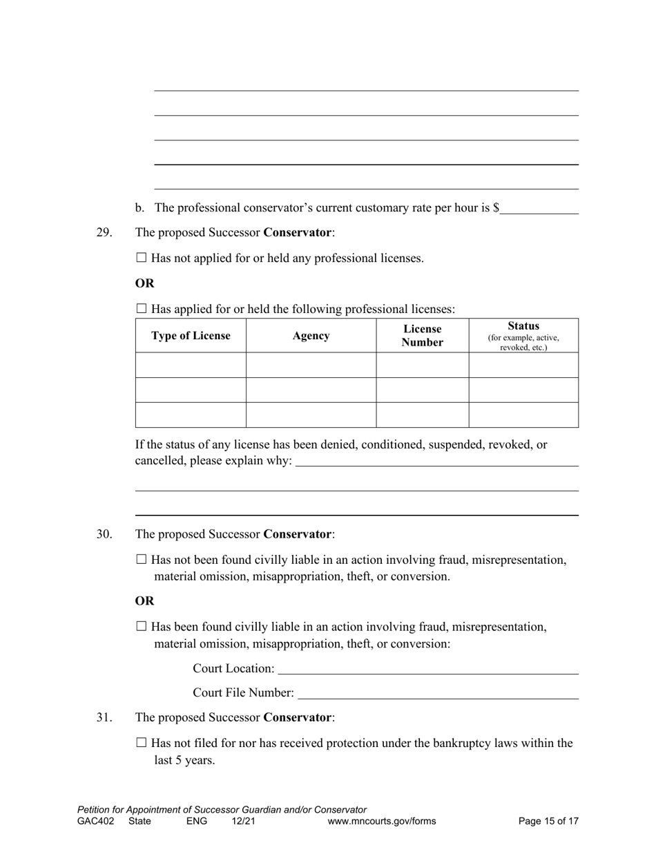 Form GAC402 Petition for Appointment of Successor Guardian / Conservator - Minnesota, Page 15