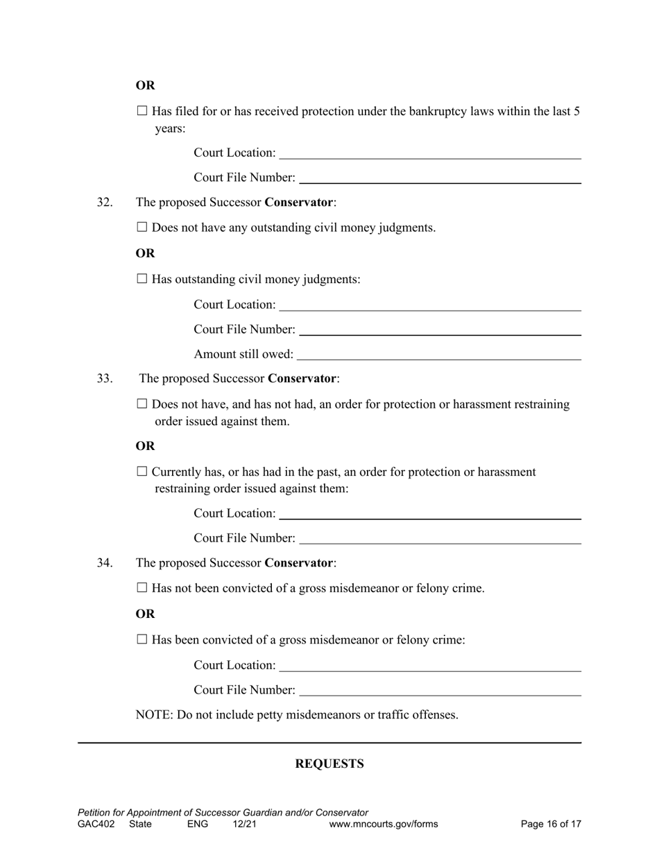 Form GAC402 Petition for Appointment of Successor Guardian / Conservator - Minnesota, Page 16