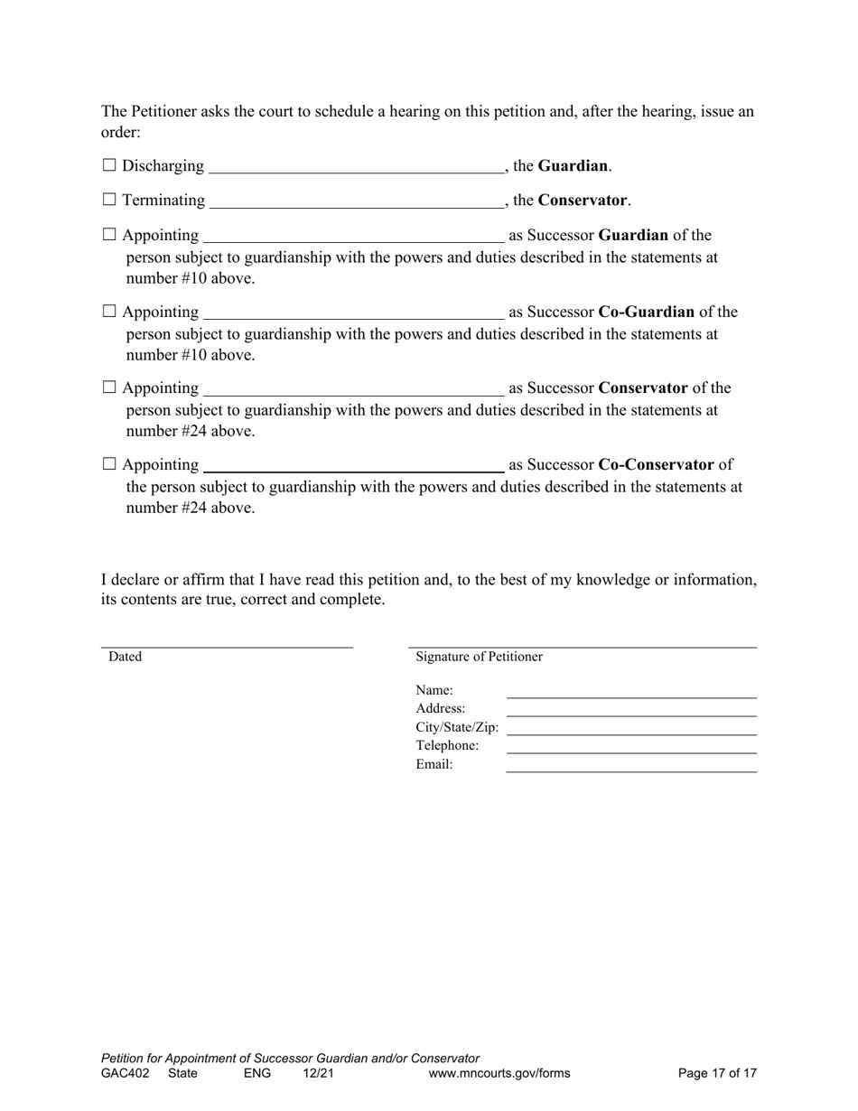 Form GAC402 Petition for Appointment of Successor Guardian / Conservator - Minnesota, Page 17