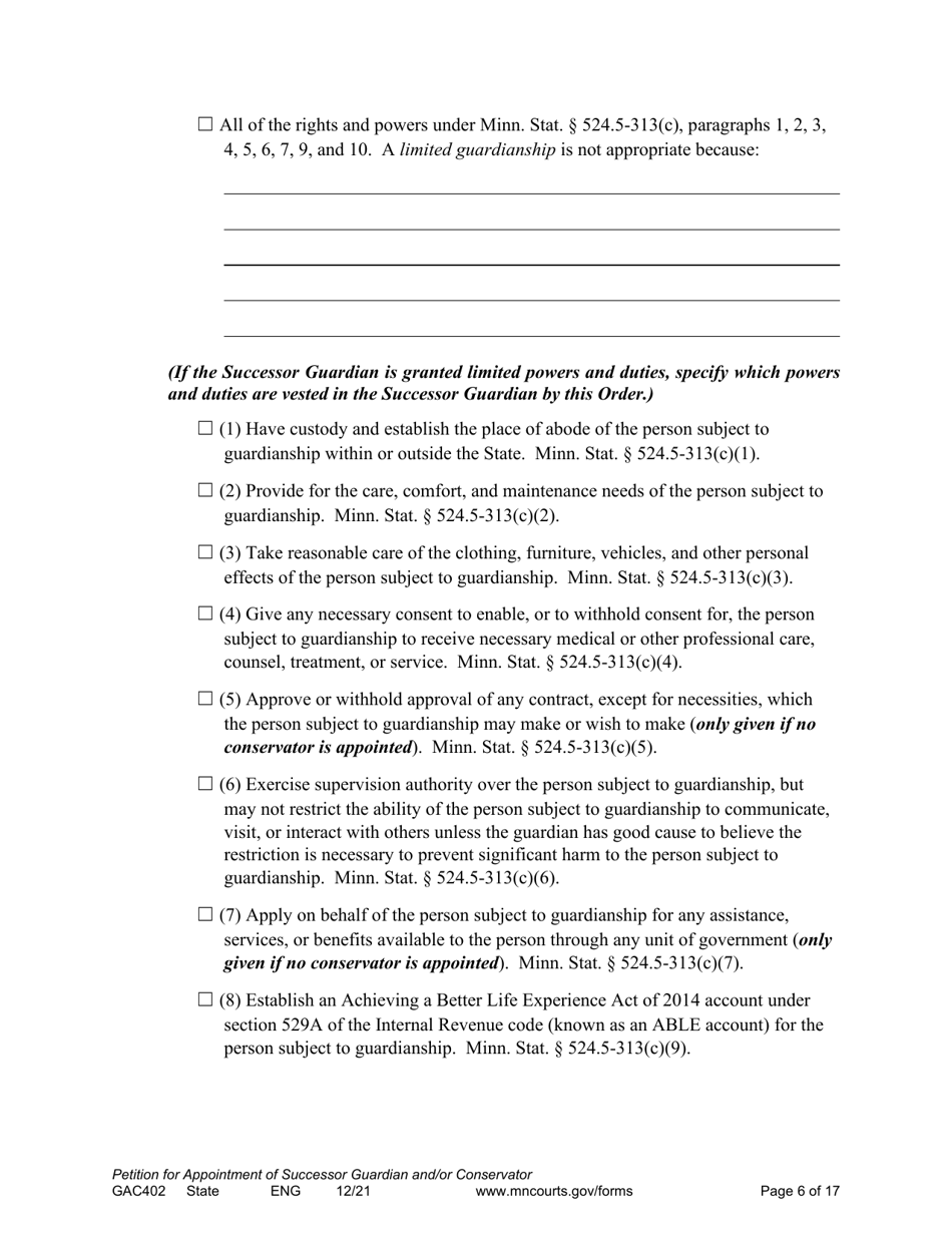 Form GAC402 Petition for Appointment of Successor Guardian / Conservator - Minnesota, Page 6