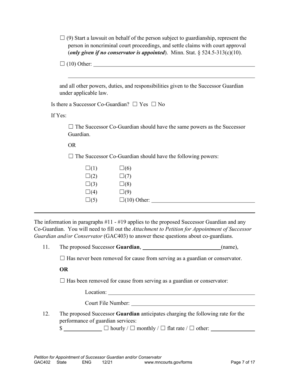 Form GAC402 Petition for Appointment of Successor Guardian / Conservator - Minnesota, Page 7