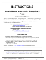 Document preview: Form CIV1001 Instructions - Breach of Rental Agreement for Storage Space Forms - Minnesota