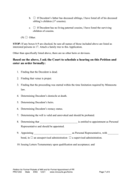 Form PRO1202 Petition for Formal Probate of Will and for Formal Appointment of Personal Representative - Minnesota, Page 7