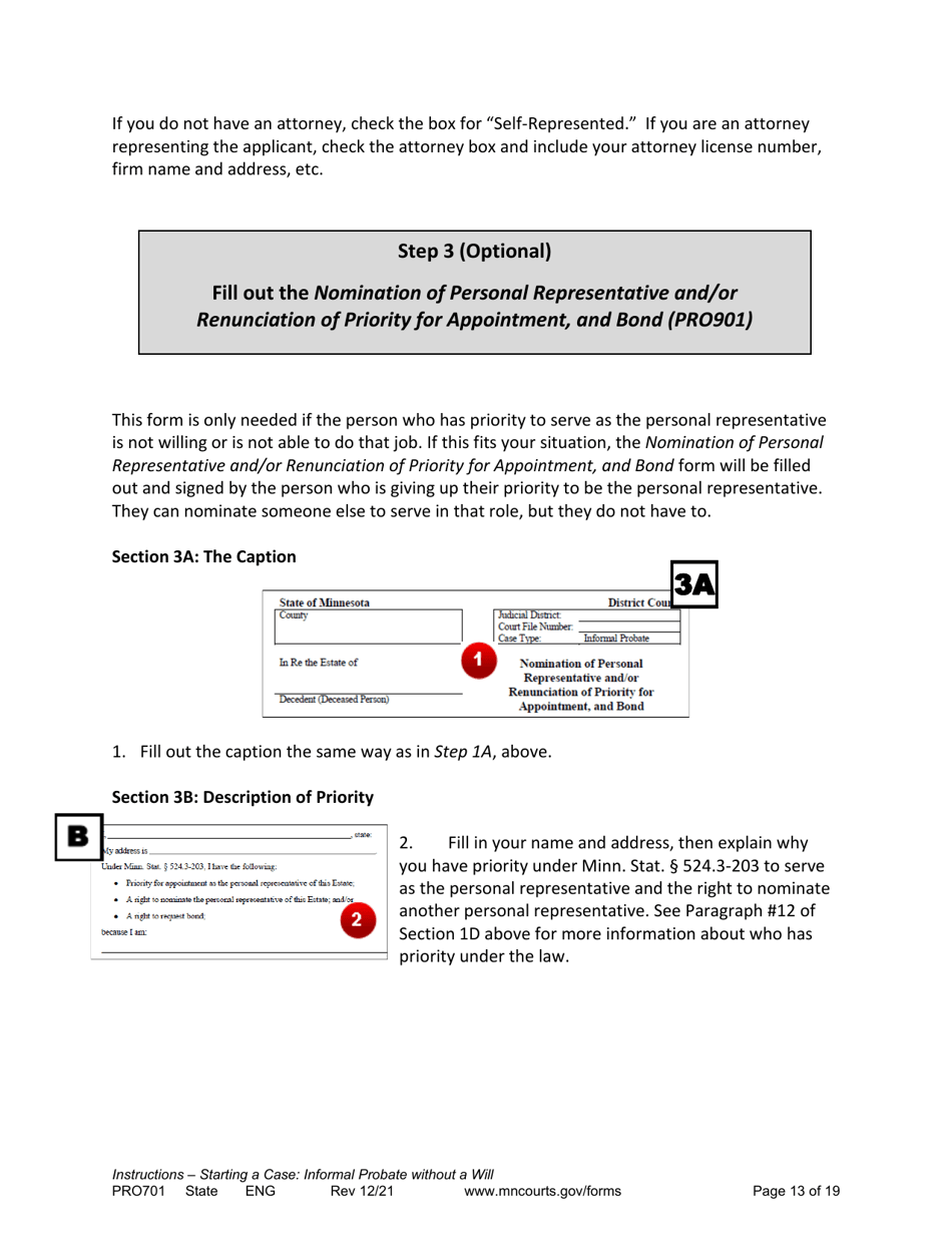 Form PRO701 Instructions - Starting a Case: Informal Probate Without a Will - Minnesota, Page 13