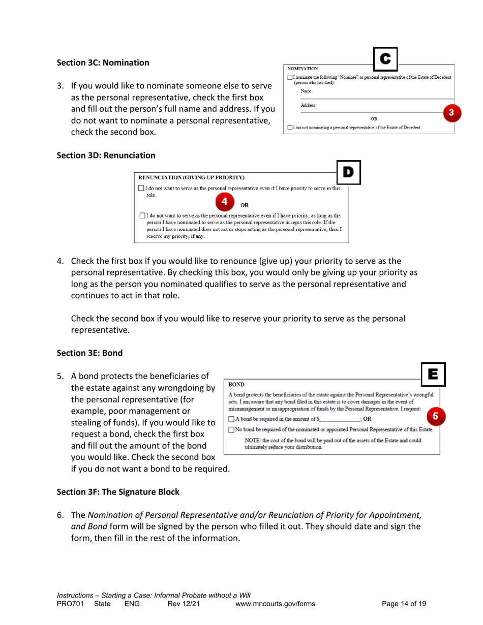 Form PRO701 Instructions - Starting a Case: Informal Probate Without a Will - Minnesota, Page 14