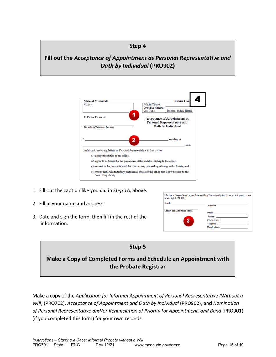 Form PRO701 Instructions - Starting a Case: Informal Probate Without a Will - Minnesota, Page 15