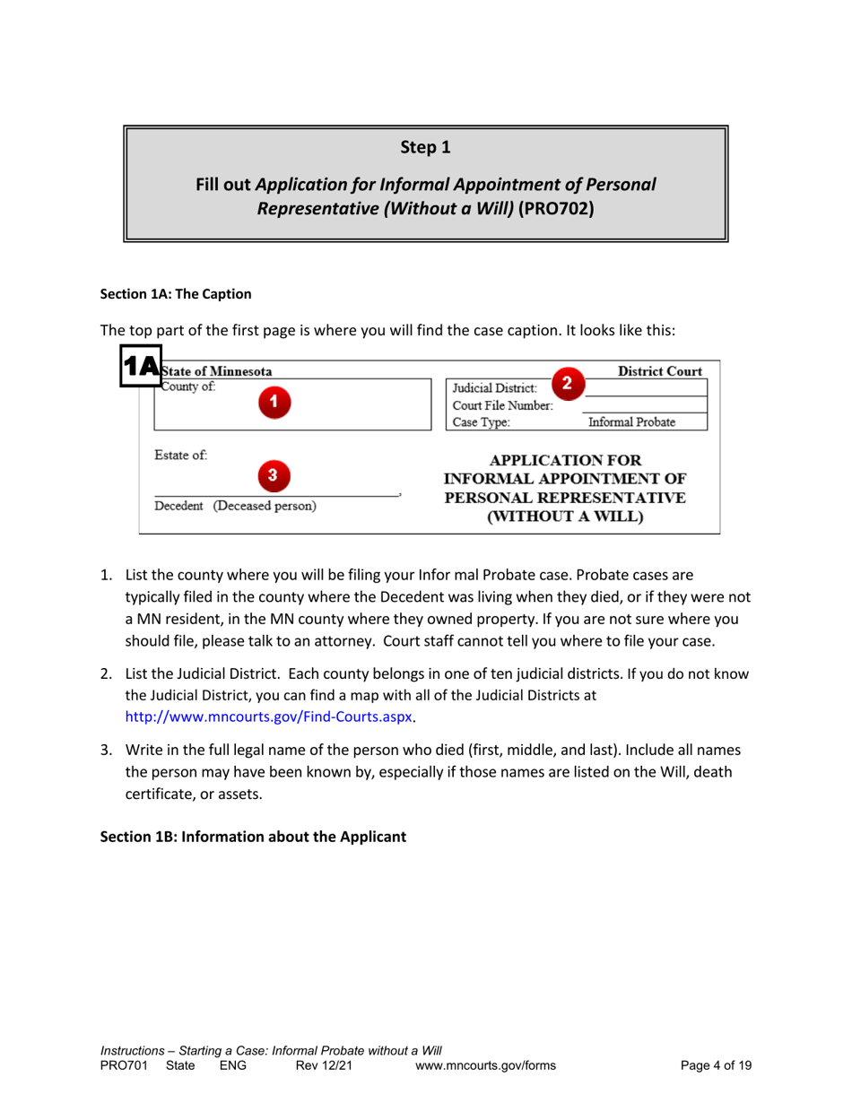 Form PRO701 Instructions - Starting a Case: Informal Probate Without a Will - Minnesota, Page 4
