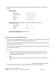 Form PRO702 Application for Informal Appointment of Personal Representative (Without a Will) - Minnesota, Page 2