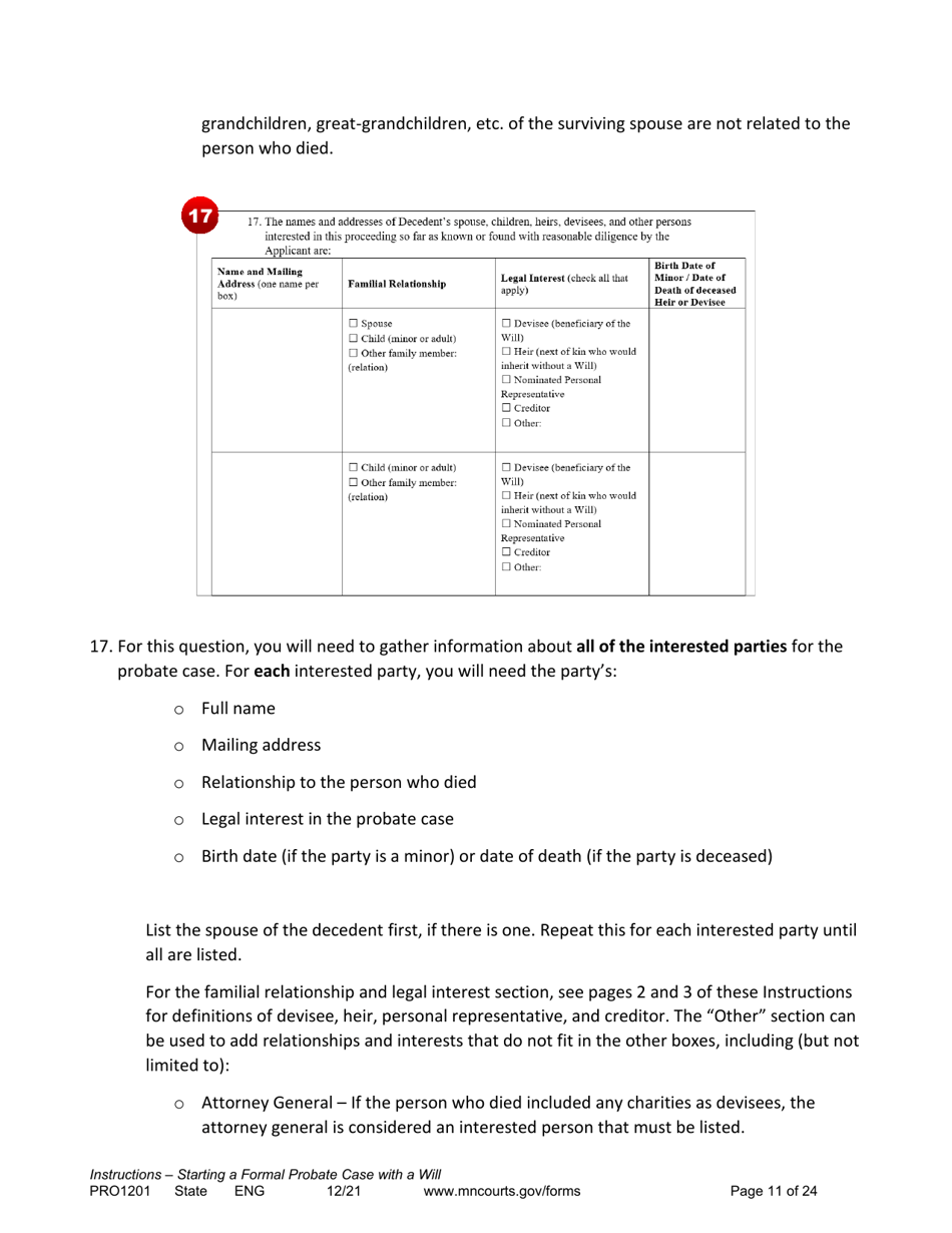 Form PRO1201 Instructions - Starting a Case: Formal Probate With a Will - Minnesota, Page 11