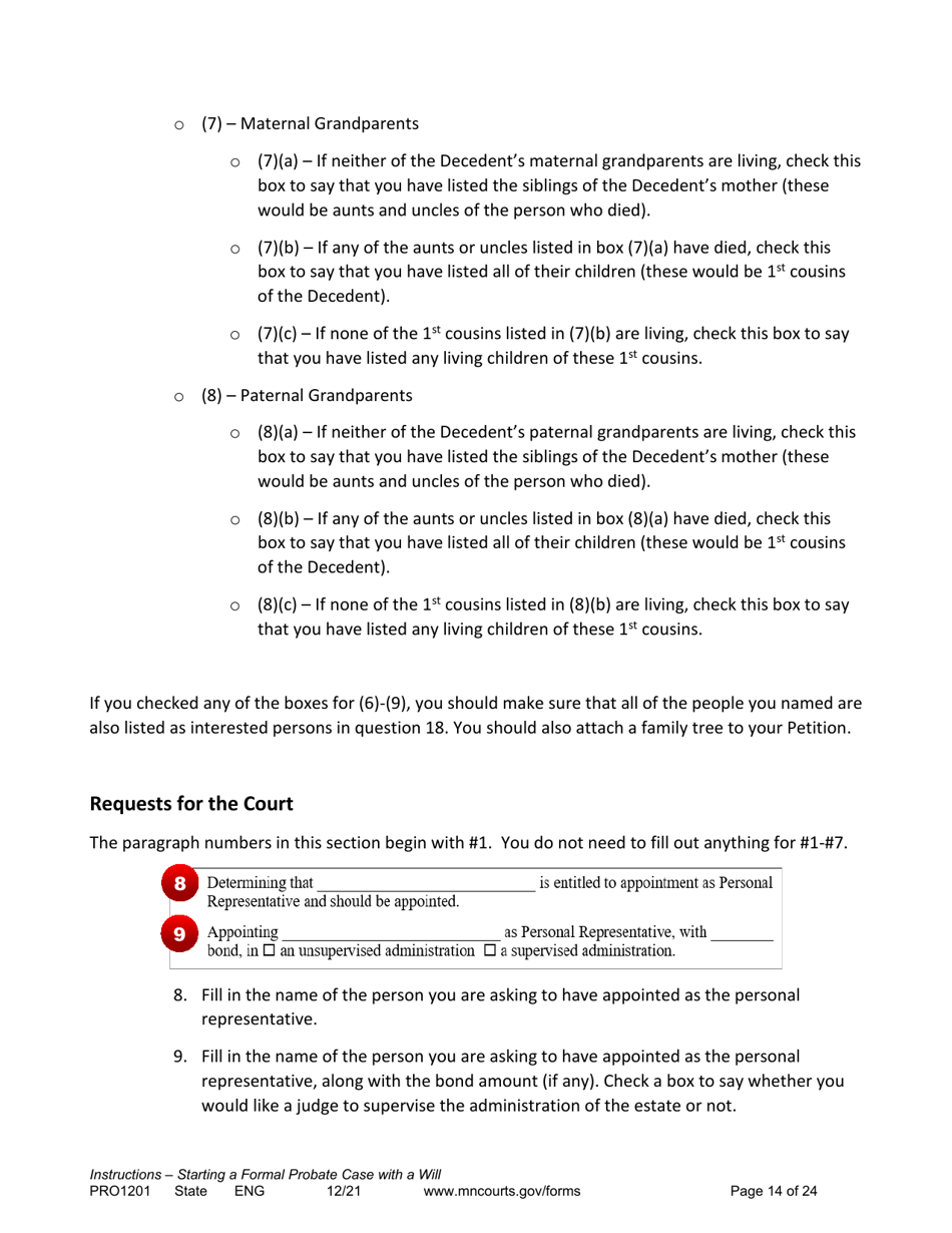 Form PRO1201 Instructions - Starting a Case: Formal Probate With a Will - Minnesota, Page 14