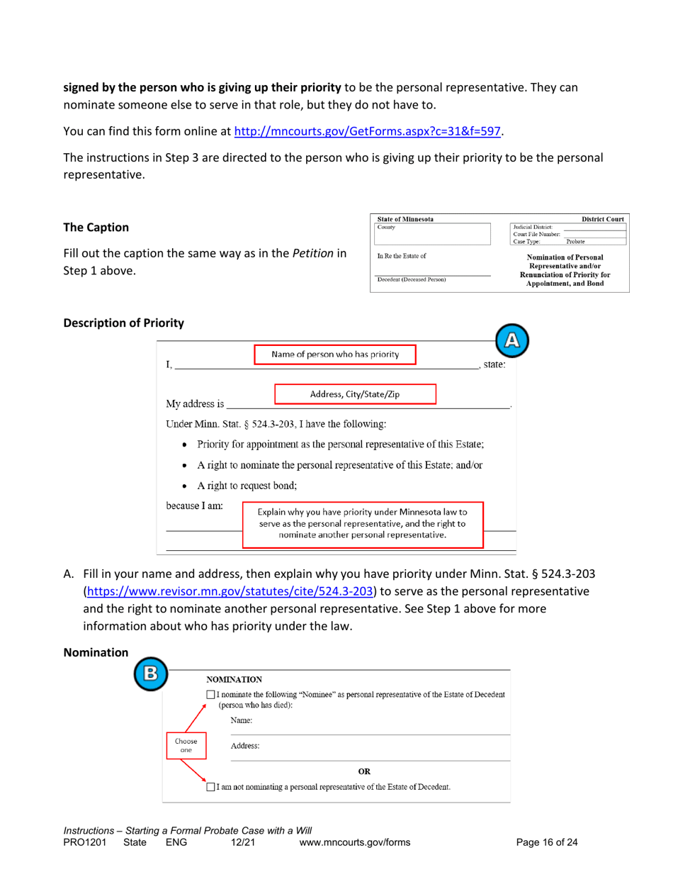Form PRO1201 Instructions - Starting a Case: Formal Probate With a Will - Minnesota, Page 16