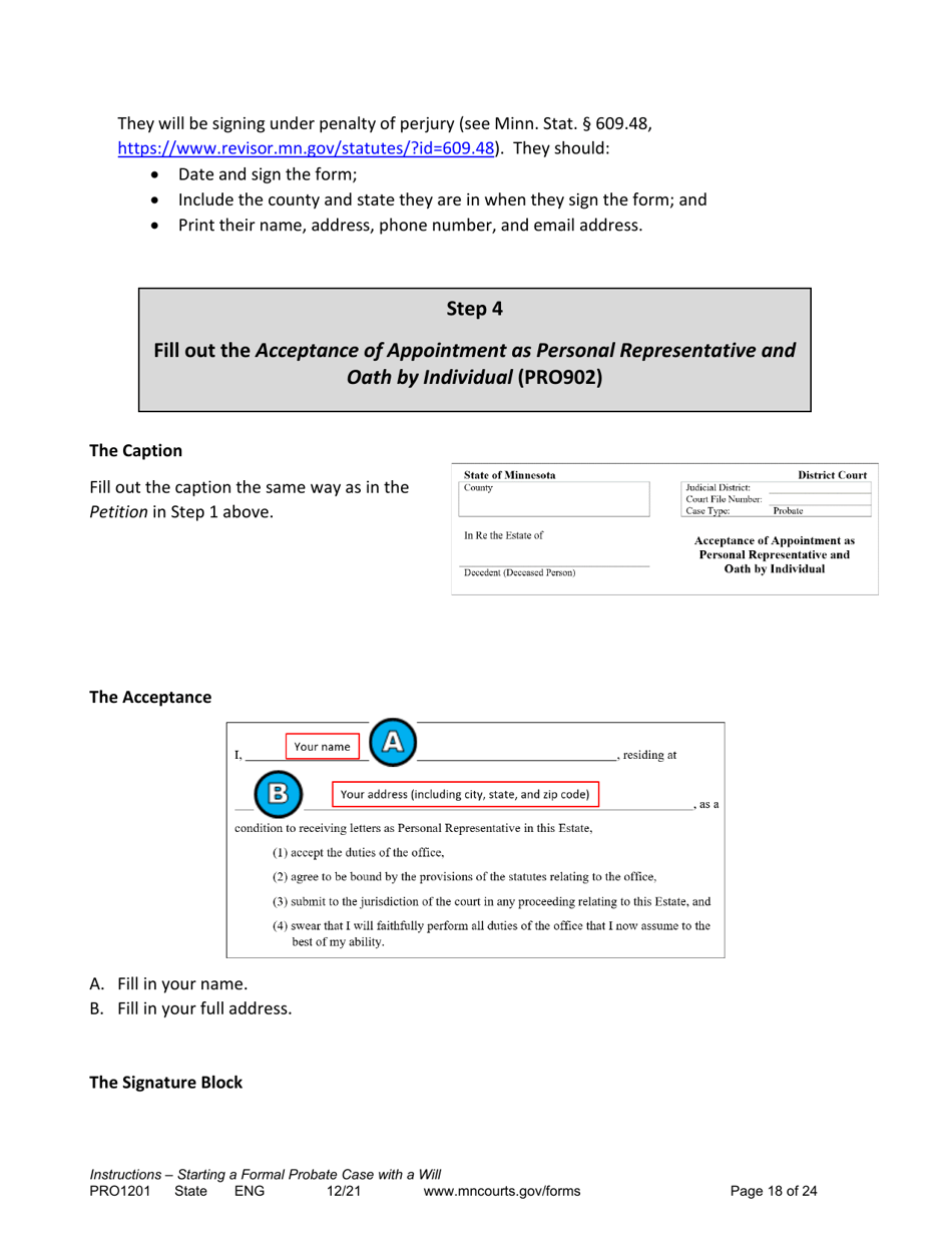 Form PRO1201 Instructions - Starting a Case: Formal Probate With a Will - Minnesota, Page 18