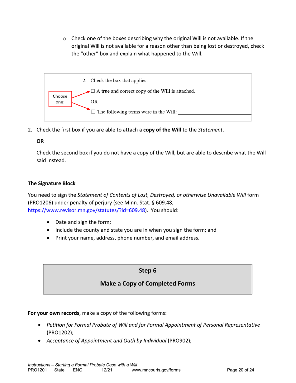 Form PRO1201 Instructions - Starting a Case: Formal Probate With a Will - Minnesota, Page 20