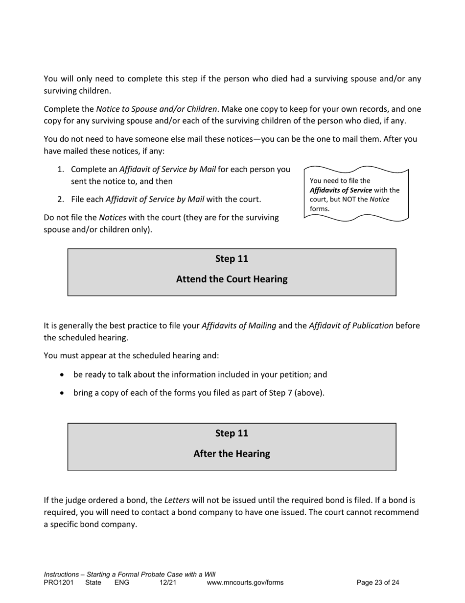 Form PRO1201 Instructions - Starting a Case: Formal Probate With a Will - Minnesota, Page 23