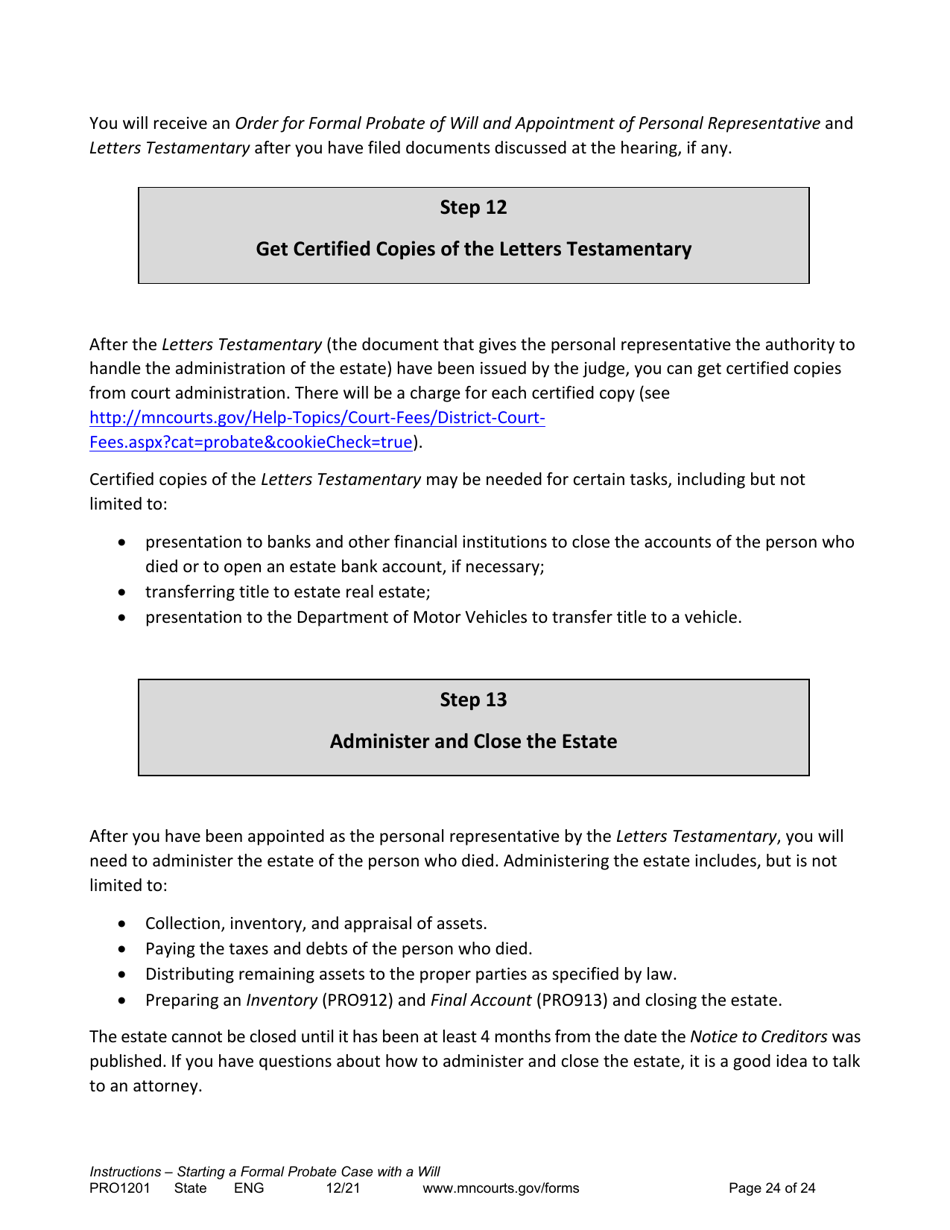 Form PRO1201 Instructions - Starting a Case: Formal Probate With a Will - Minnesota, Page 24