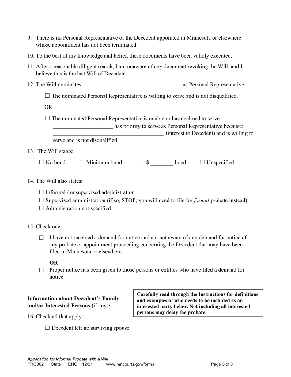 Form Pro802 Download Printable Pdf Or Fill Online Application For Informal Probate Of Will And 4214