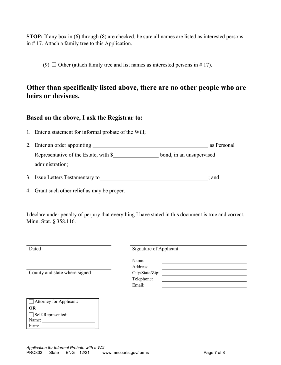 Form Pro802 Download Printable Pdf Or Fill Online Application For Informal Probate Of Will And 0772