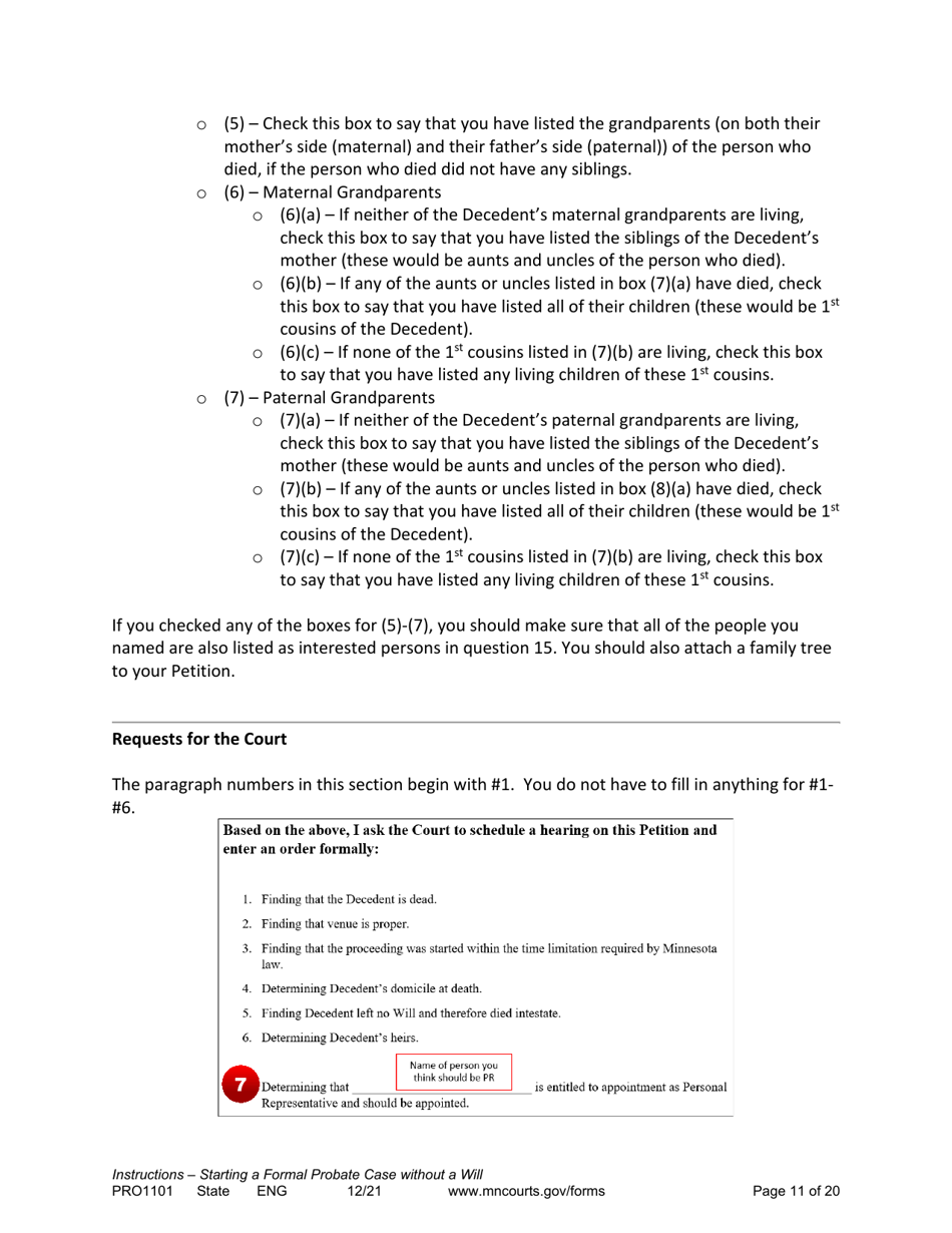 Form PRO1101 Instructions - Starting a Case: Formal Probate Without a Will - Minnesota, Page 11