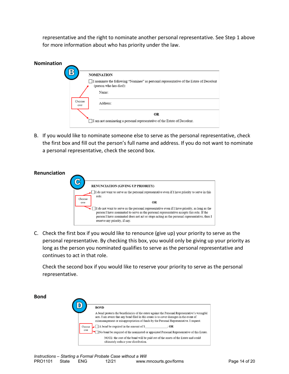 Form PRO1101 Instructions - Starting a Case: Formal Probate Without a Will - Minnesota, Page 14