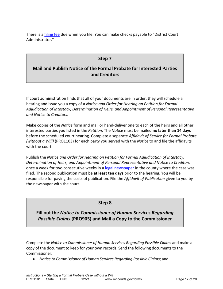 Form PRO1101 Instructions - Starting a Case: Formal Probate Without a Will - Minnesota, Page 17