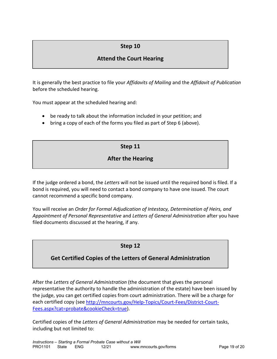 Form PRO1101 Instructions - Starting a Case: Formal Probate Without a Will - Minnesota, Page 19