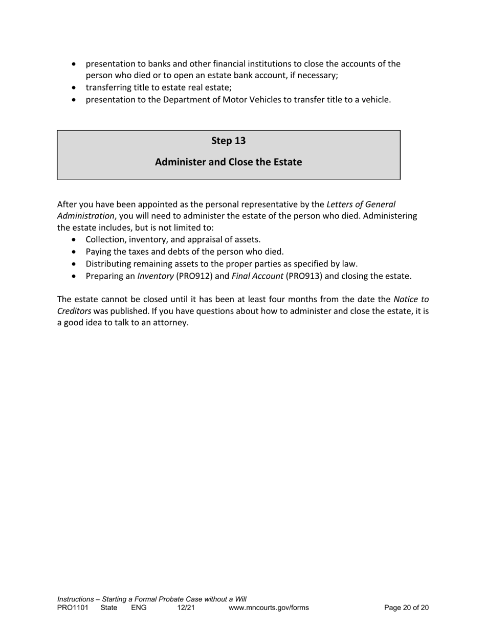 Form PRO1101 Instructions - Starting a Case: Formal Probate Without a Will - Minnesota, Page 20