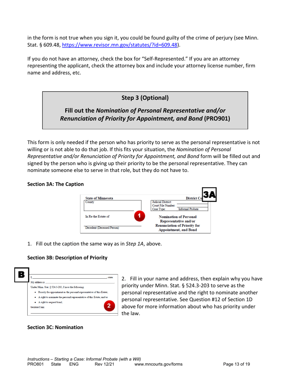 Form PRO801 Instructions - Starting a Case: Informal Probate With a Will - Minnesota, Page 13