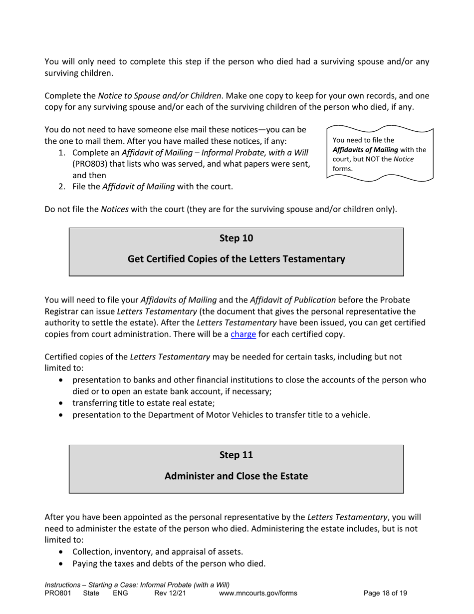 Form PRO801 Instructions - Starting a Case: Informal Probate With a Will - Minnesota, Page 18
