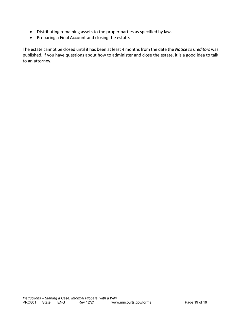 Form PRO801 Instructions - Starting a Case: Informal Probate With a Will - Minnesota, Page 19