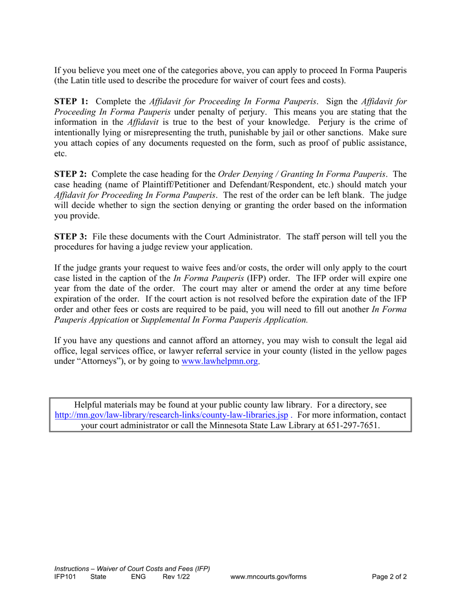 Form IFP101 Instructions - Waiver of Court Fees and Costs (In Forma Pauperis) - Minnesota, Page 2