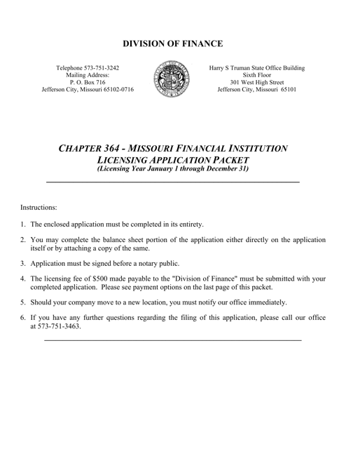 Application for Missouri Financing Institution - Missouri Download Pdf