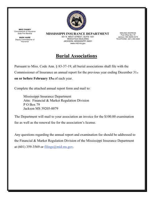 Burial Associations Annual Statement - Mississippi Download Pdf