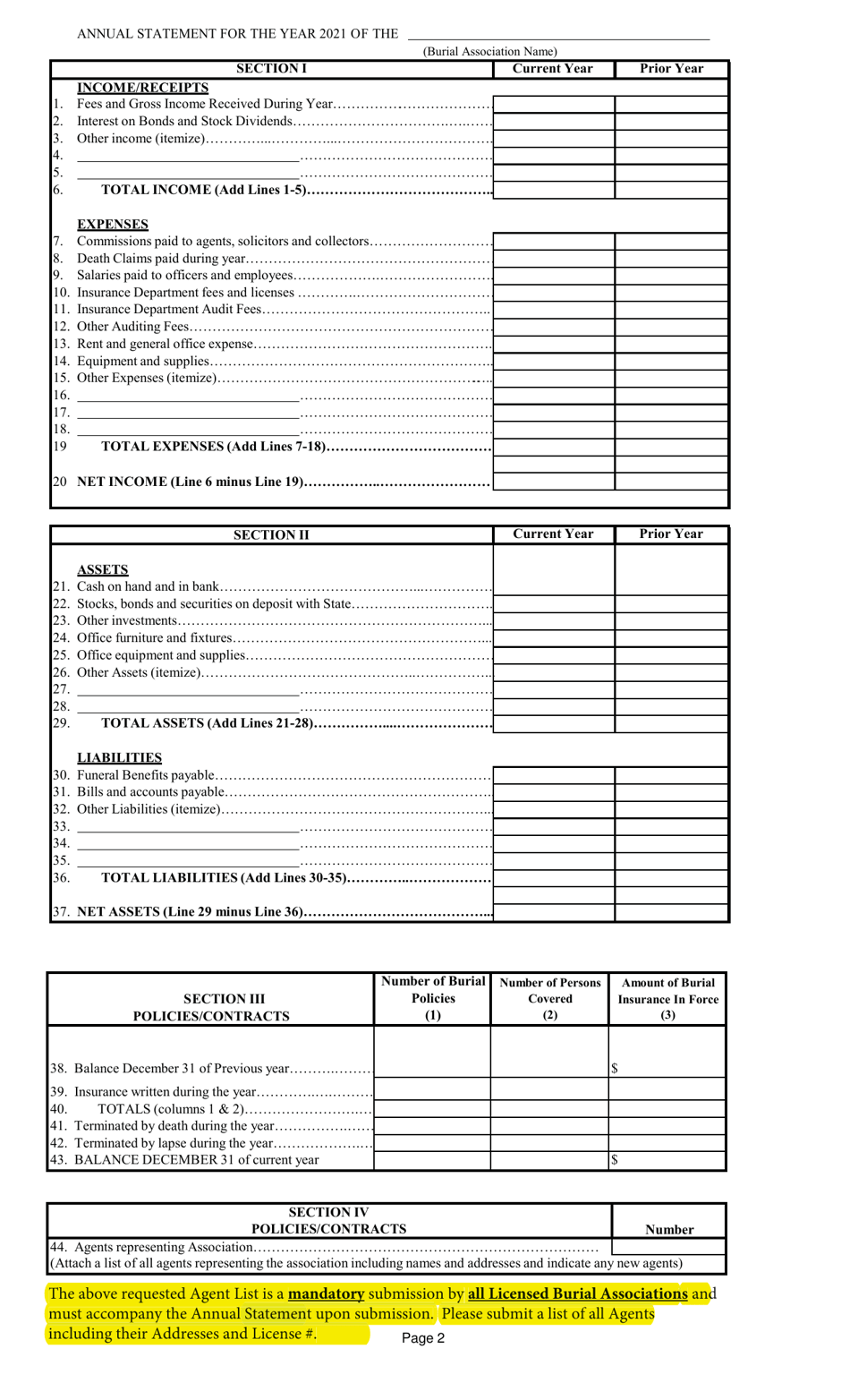 Burial Associations Annual Statement - Mississippi, Page 3
