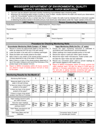 Document preview: Monthly Groundwater/Vapor Monitoring Form - Mississippi