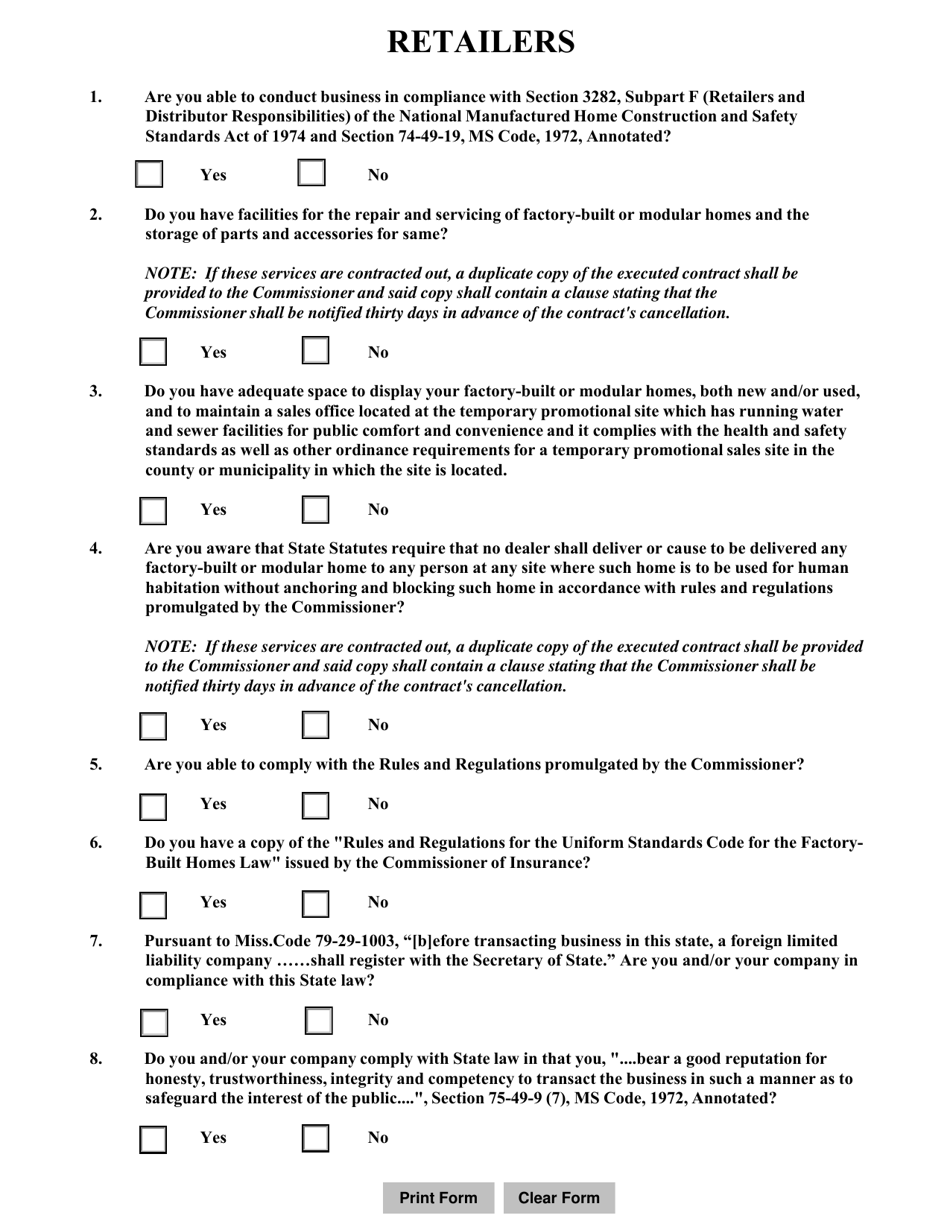 Form MAN-4 Application for License for Promotional Event Retailer of Factory-Built Homes - Mississippi, Page 4