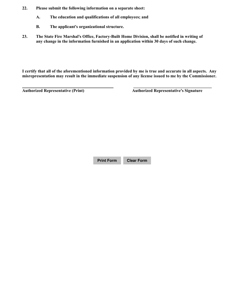 Form MAN-4 Application for License for Promotional Event Retailer of Factory-Built Homes - Mississippi, Page 8