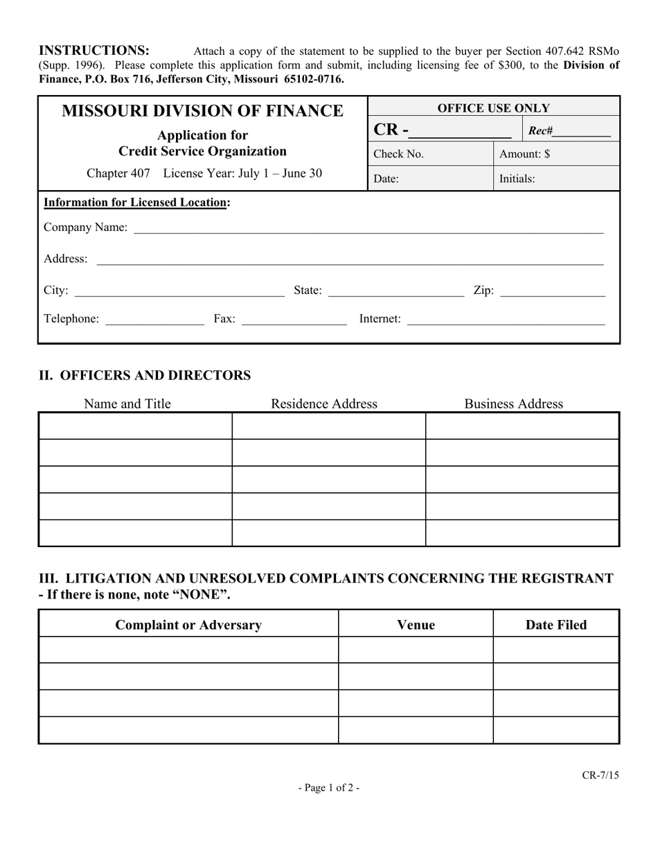 Application for Credit Service Organization - Missouri, Page 2