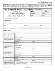 Form PF Application for Premium Finance Company - Missouri, Page 2