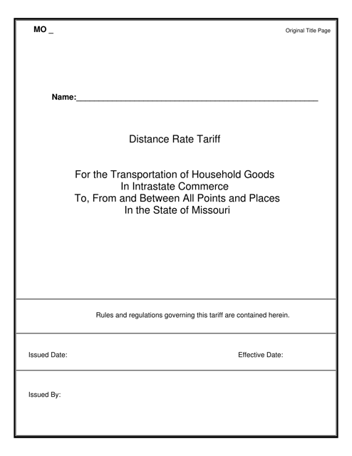 Distance Rate Tariff - Missouri Download Pdf