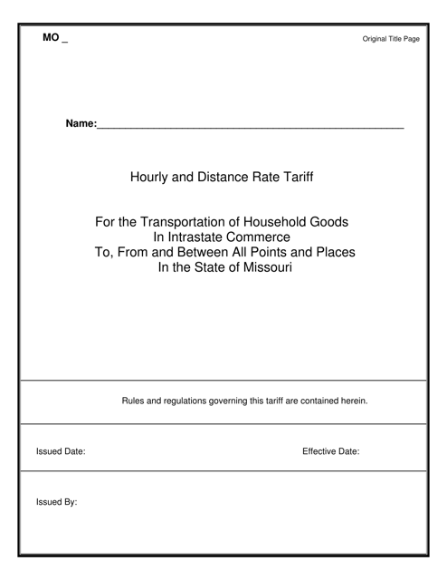 Hourly and Distance Rate Tariff - Missouri Download Pdf