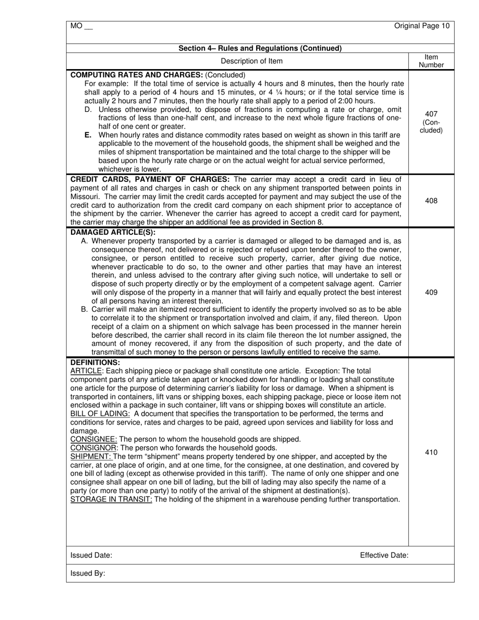 Hourly and Distance Rate Tariff - Missouri, Page 11