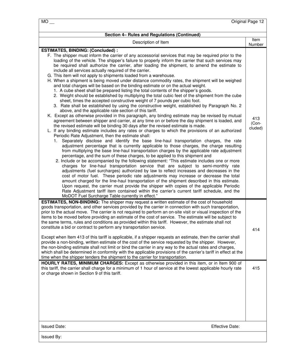 Hourly and Distance Rate Tariff - Missouri, Page 13