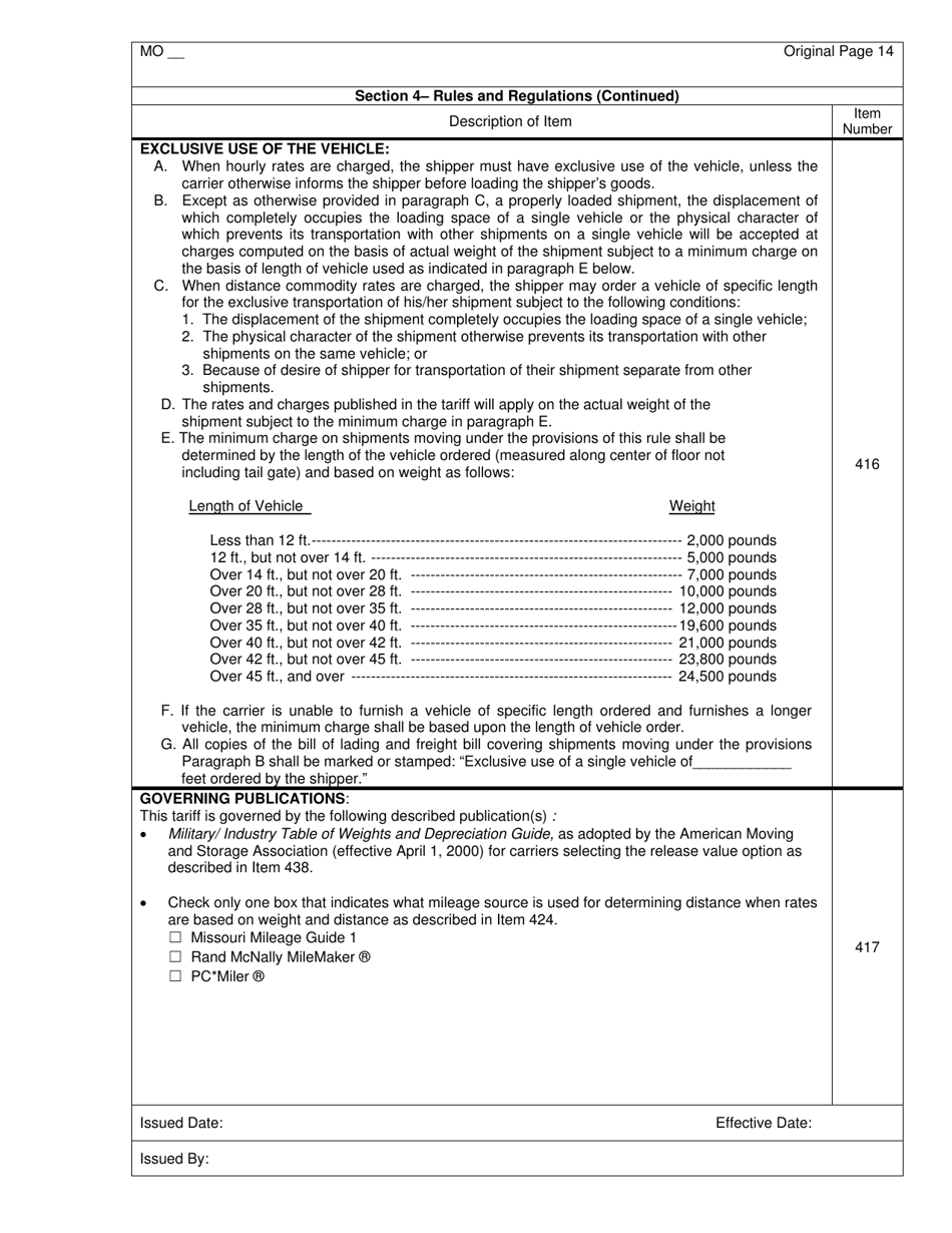 Hourly and Distance Rate Tariff - Missouri, Page 14