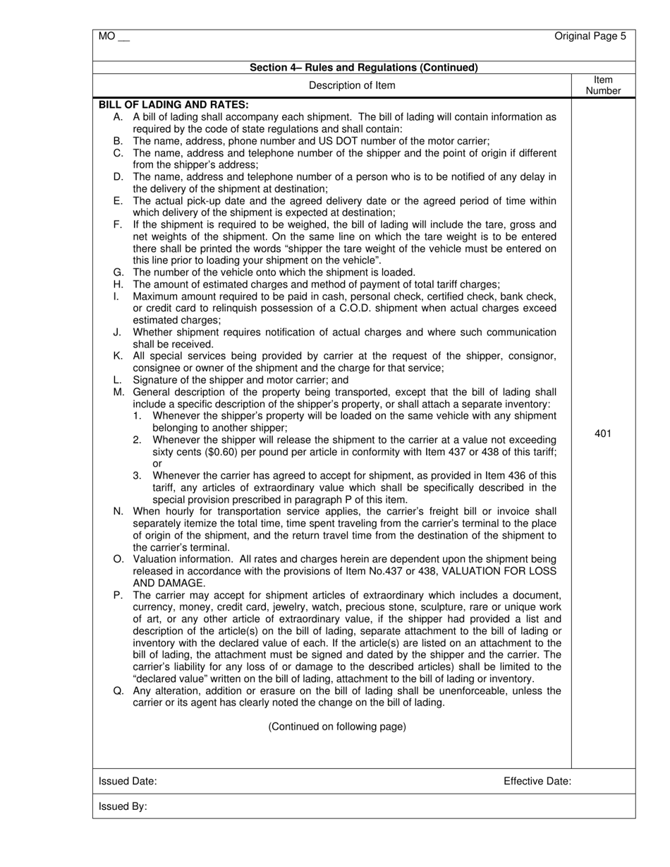 Hourly and Distance Rate Tariff - Missouri, Page 6