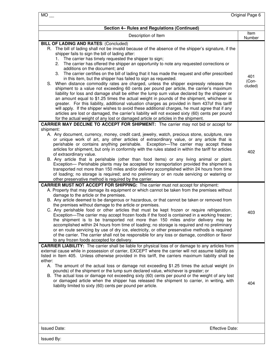 Hourly and Distance Rate Tariff - Missouri, Page 7